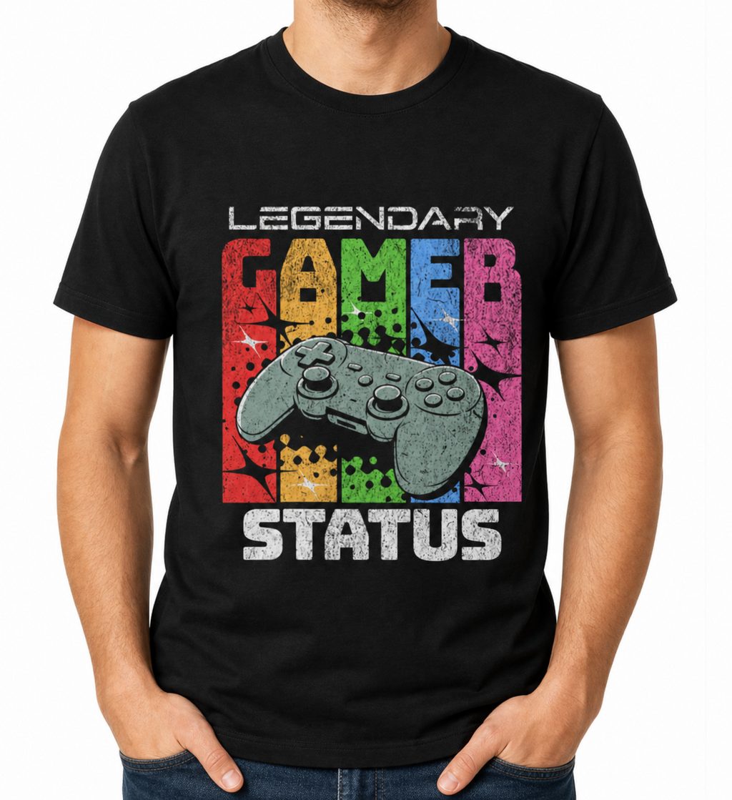 Legendary Gamer Status T-Shirt | Retro Gaming T-Shirt | Gamer Gift Gildan Tee