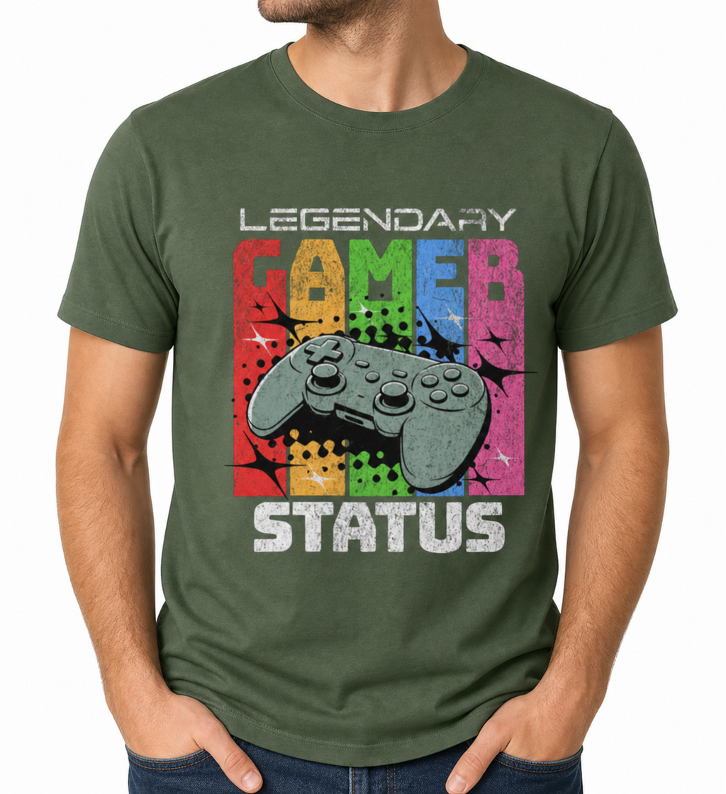 Legendary Gamer Status T-Shirt | Retro Gaming T-Shirt | Gamer Gift Gildan Tee