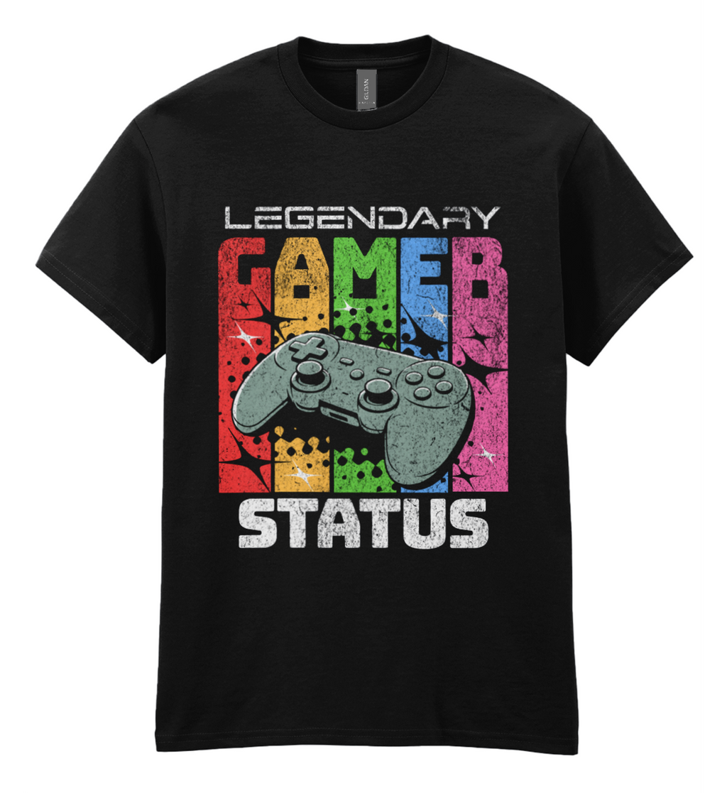 Legendary Gamer Status T-Shirt | Retro Gaming T-Shirt | Gamer Gift Gildan Tee