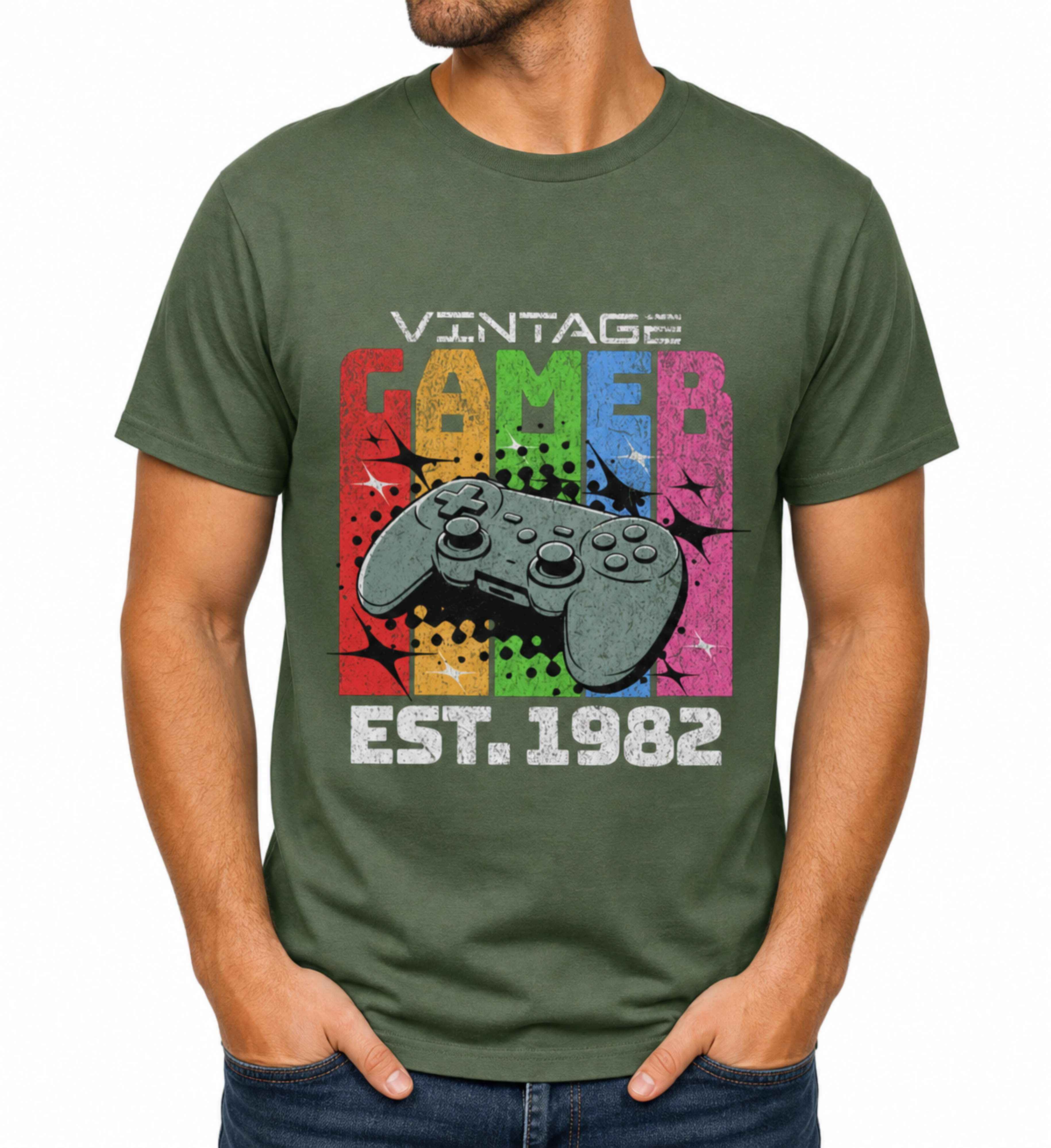 Mens Vintage Gamer T Shirt 1982 Retro Gaming Tee Birthday Gift