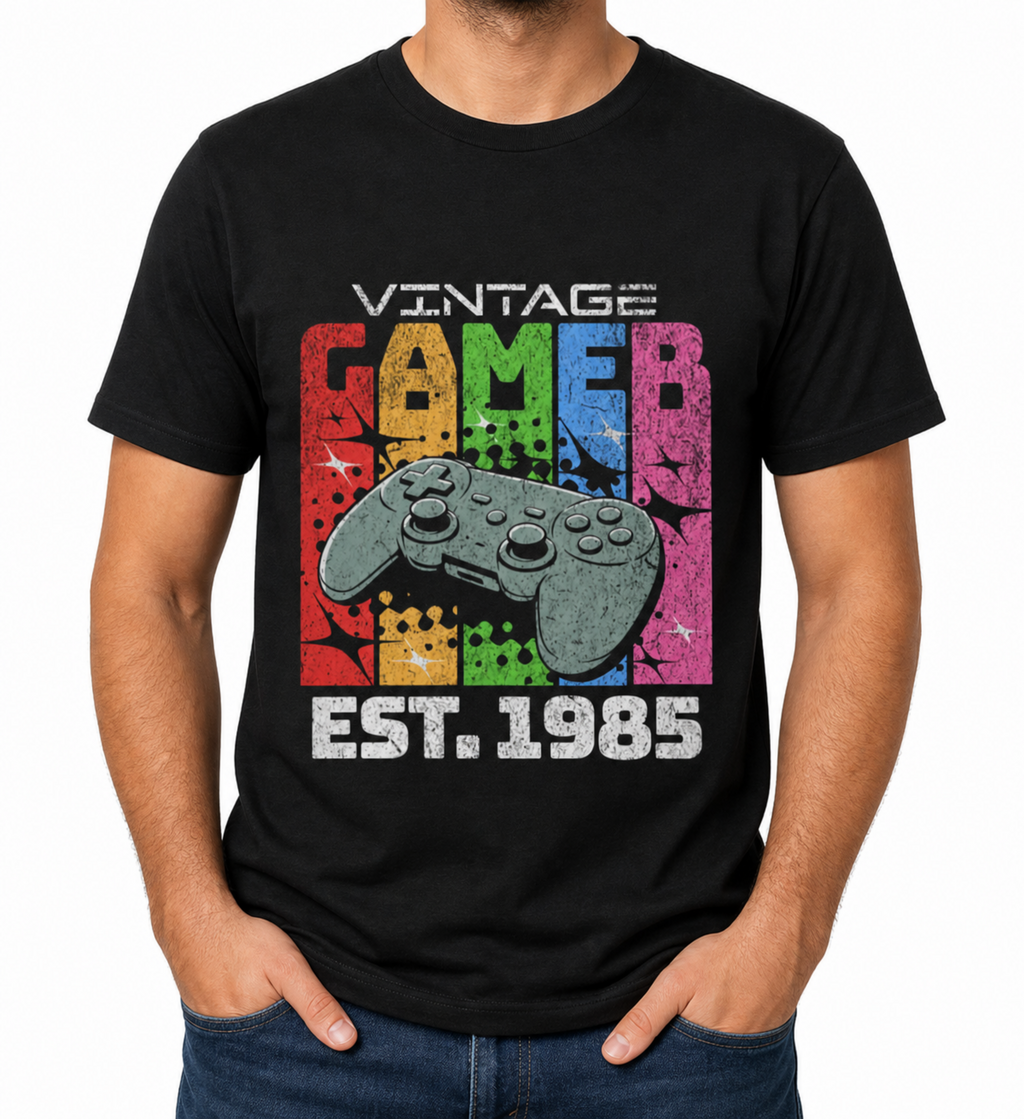 Mens Vintage Gamer T Shirt 1985 Retro Gaming Tee Birthday Gift