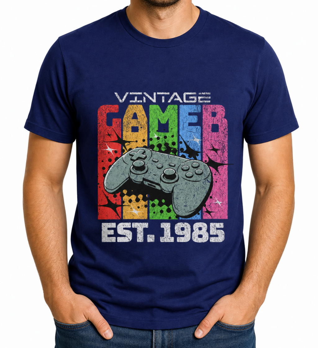 Mens Vintage Gamer T Shirt 1985 Retro Gaming Tee Birthday Gift