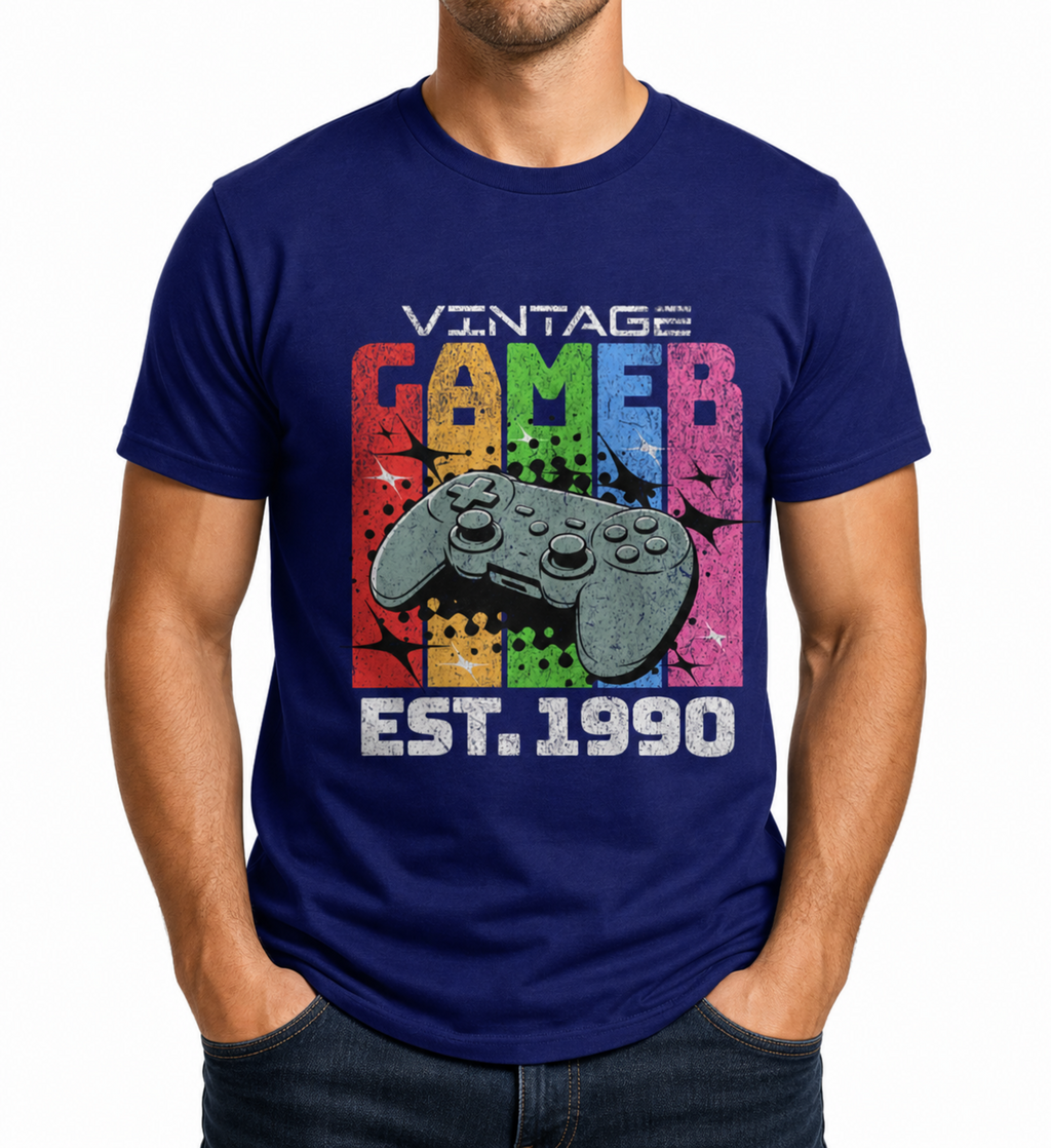 Mens Vintage Gamer T Shirt 1990 Retro Gaming Tee Birthday Gift