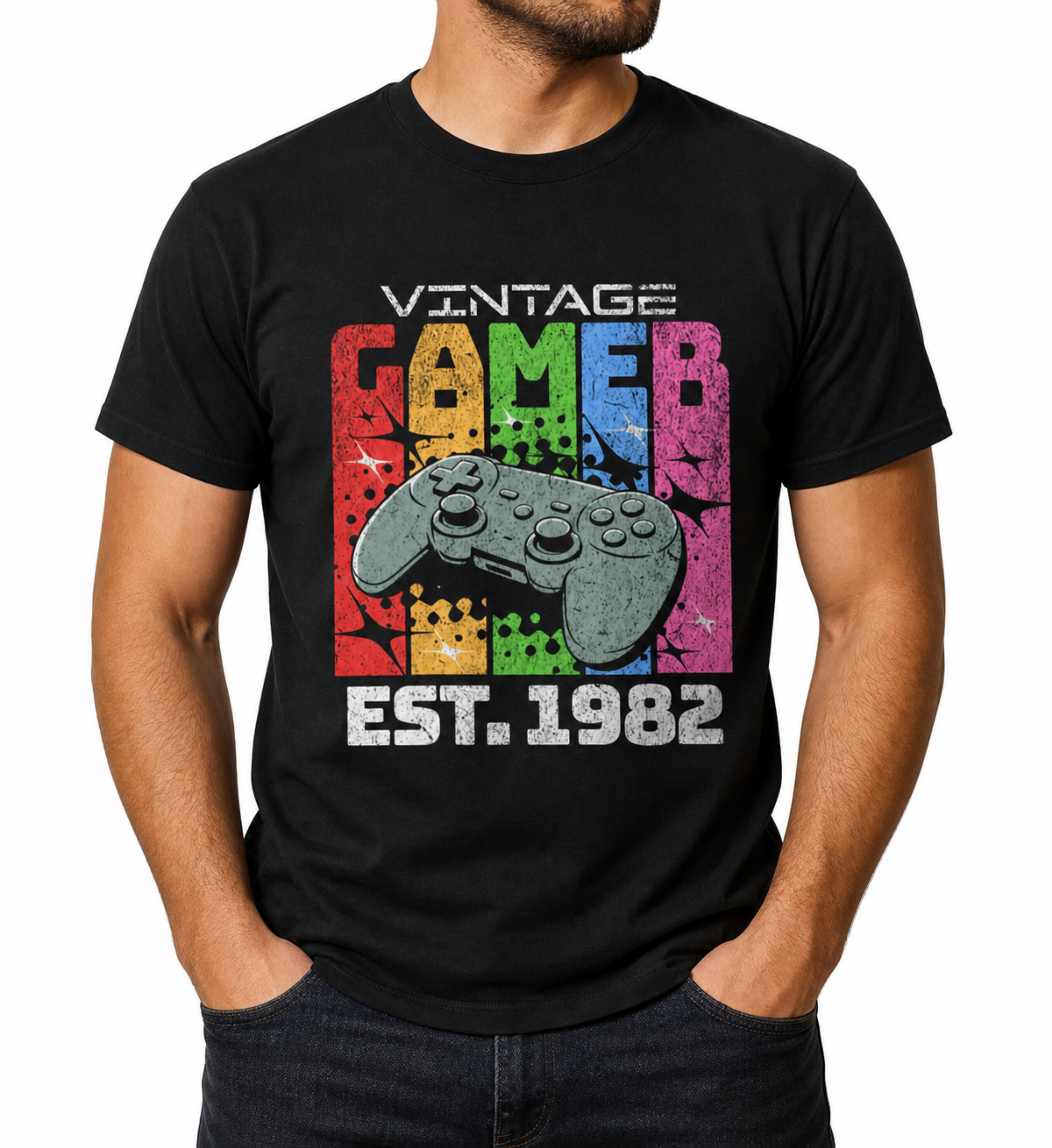 Mens Vintage Gamer T Shirt 1982 Retro Gaming Tee Birthday Gift