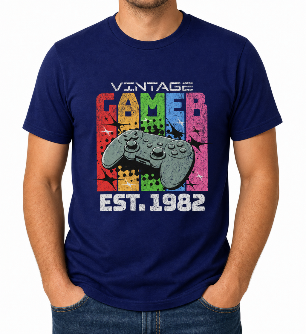 Mens Vintage Gamer T Shirt 1982 Retro Gaming Tee Birthday Gift