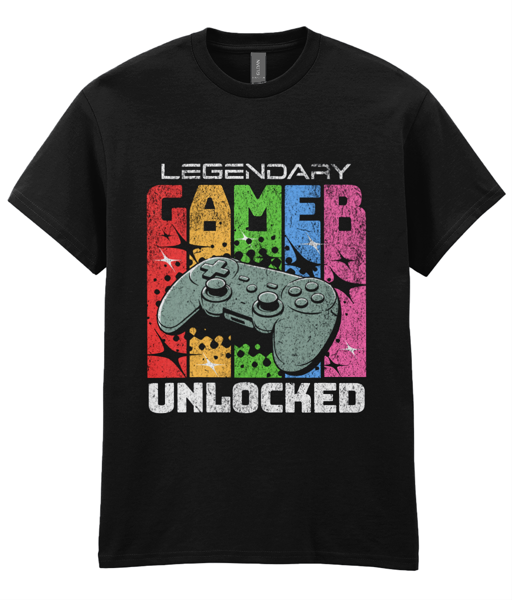 Legendary Gamer Unlocked T-Shirt | Retro Gaming T-Shirt | Gamer Gift Gildan Tee