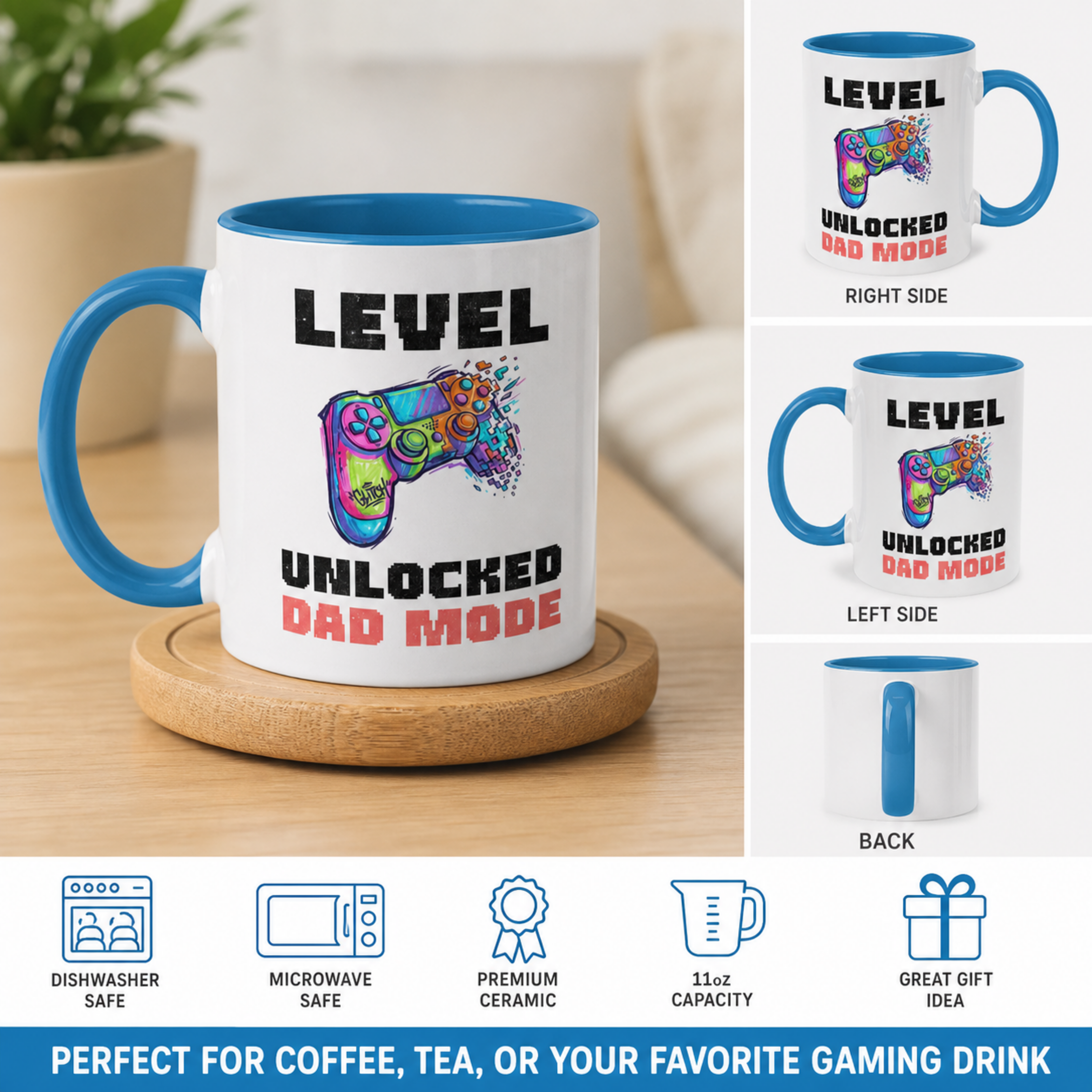 Level Unlocked Dad Mode Mug | Funny Gamer Dad Mug | Gaming Dad Gift | Father's Day Coffee Mug | Gamer Father Present